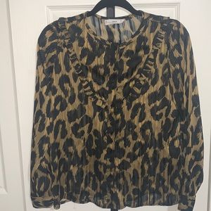 Mango leopard print button down blouse